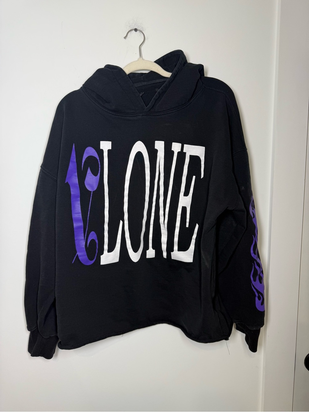 Vlone x Palm Angels Flame “LOVE” Hoodie Black/Purple – Size XL